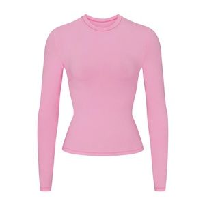 Skims Bubblegum Cotton Jersey Long Sleeve T-shirt